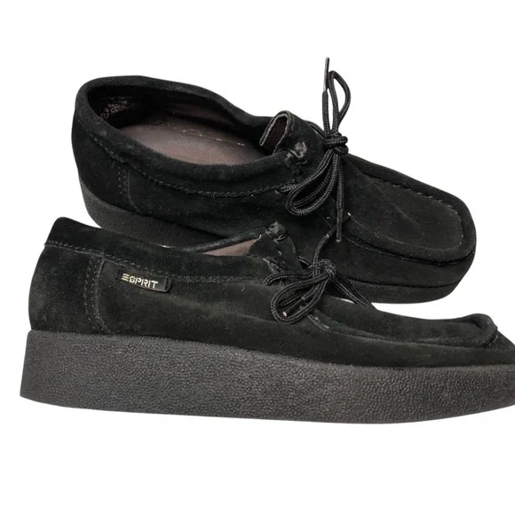 Vtg 90's Y2K Esprit Suede Loafer Black Platform Square Toe Sz 6.5 Retro Grunge - Picture 5 of 10